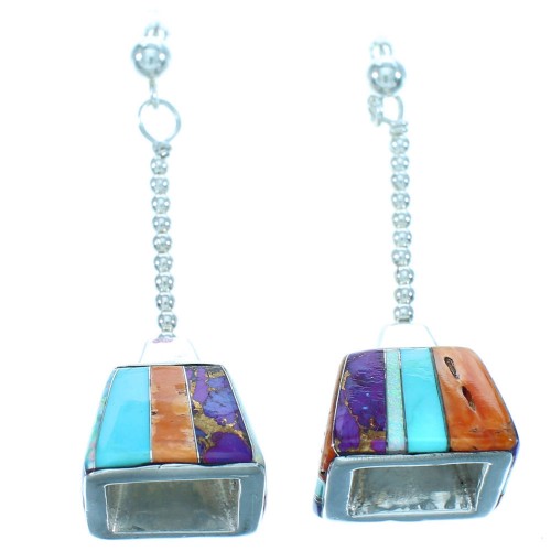Genuine Sterling Silver Multicolor Inlay Post Dangle Earrings DX116709
