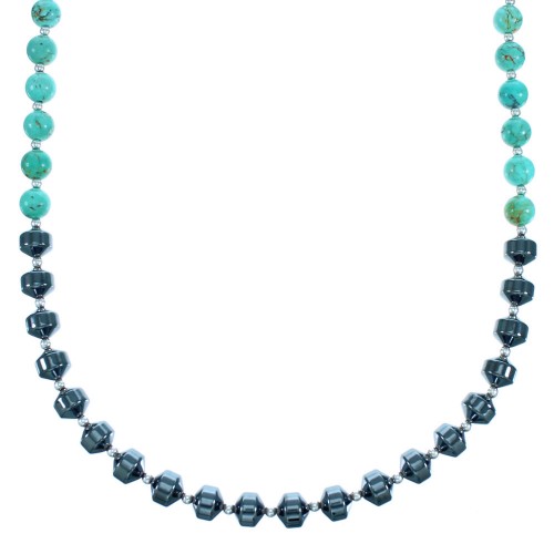 Southwest Genuine Sterling Silver Turquoise Hematite  Bead Necklace DX116792