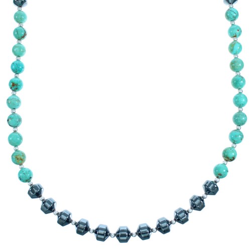 Southwest Genuine Sterling Silver Hematite Turquoise Bead Necklace DX11825