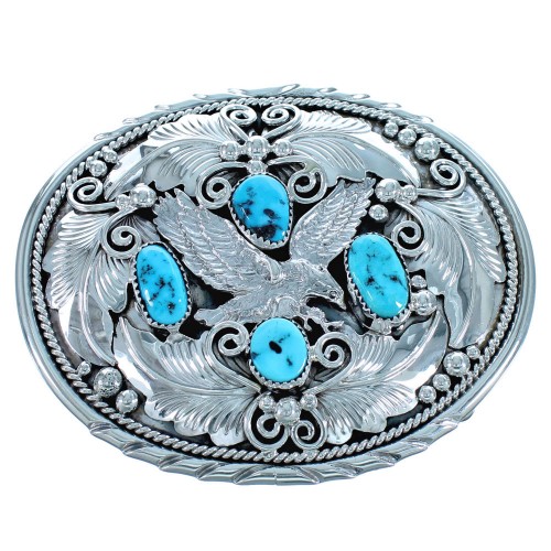 Turquoise Navajo Sterling Silver Eagle Belt Buckle RX115750