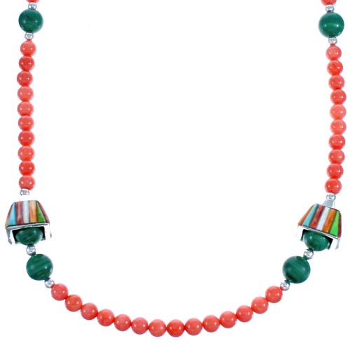 Southwest Multicolor Sterling Silver Bead Necklace BX116382