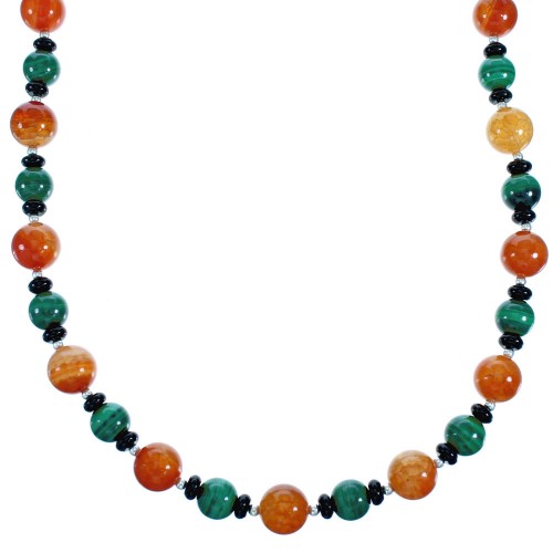 Southwestern Genuine Sterling Silver Multicolor Bead Necklace DX115886