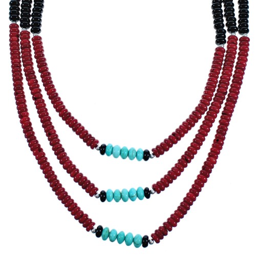 3-Strand Multicolor Genuine Sterling Silver Bead Necklace DX115895