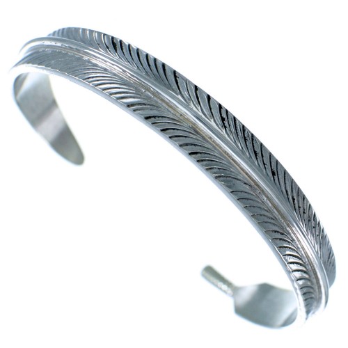 Navajo Sterling Silver Feather Cuff Bracelet BX115851