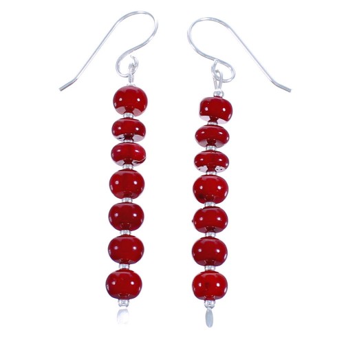 Genuine Sterling Silver Coral Bead Hook Dangle Earrings DX115875