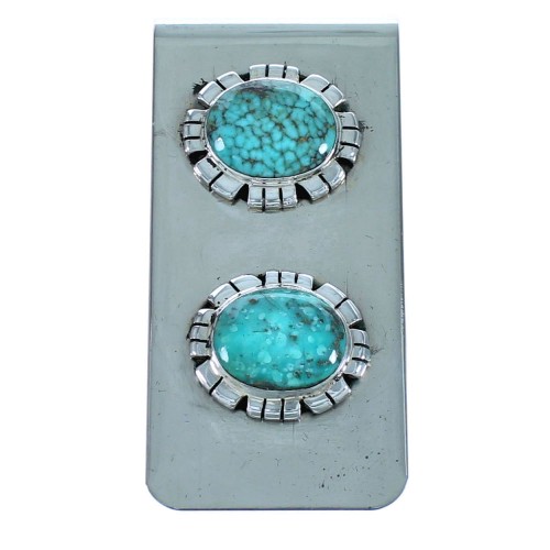 Authentic Sterling Silver And Turquoise Native American Money Clip BX117082