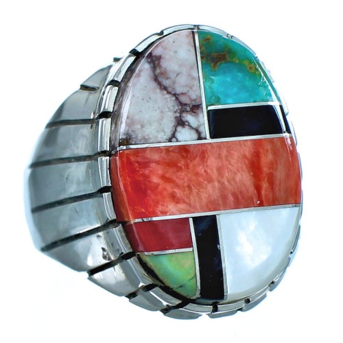 Navajo Multicolor Inlay Sterling Silver Ray Jack Ring Size 8-1/4 BX117131