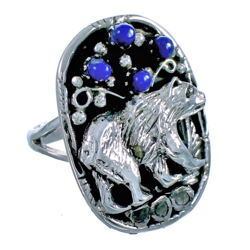 Sterling Silver Lapis Southwestern Bear Ring Size 6-1/2 BX117154