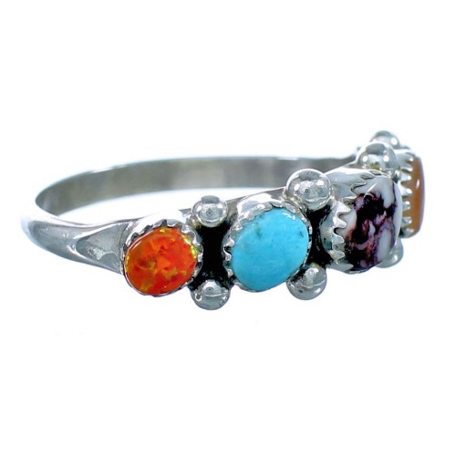 Sterling Silver Multicolor Zuni Indian Ring Size 6 BX116033