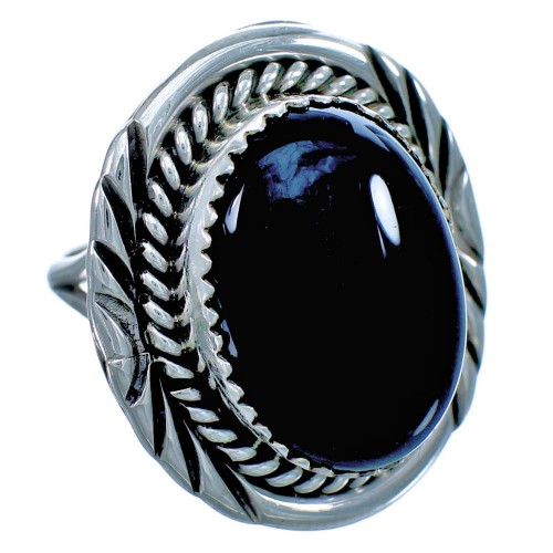 Native American Onyx And Sterling Silver Ring Size 7 BX116053