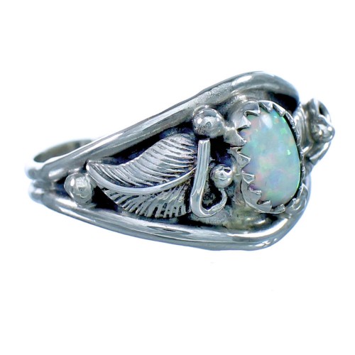 Navajo Opal Indian Sterling Silver Scalloped Leaf Ring Size 6 BX116102