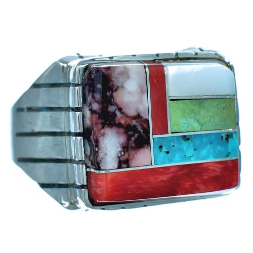 Multicolor Inlay Ray Jack Sterling Silver Ring Size 8-3/4 BX115989