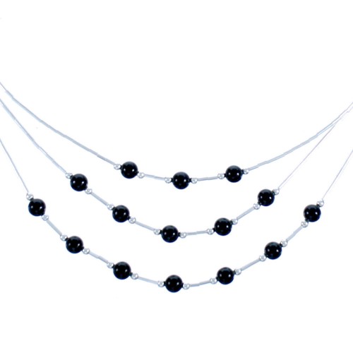 Liquid Silver 3-Strand Black Onyx Necklace BX116191