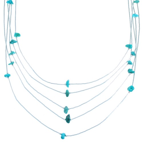 Sterling Liquid Silver 5-Strand Turquoise Jewerly Bead Necklace BX116195