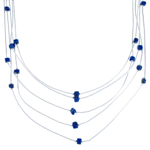 Lapis 5-Strand Liquid Silver Bead Necklace BX116232