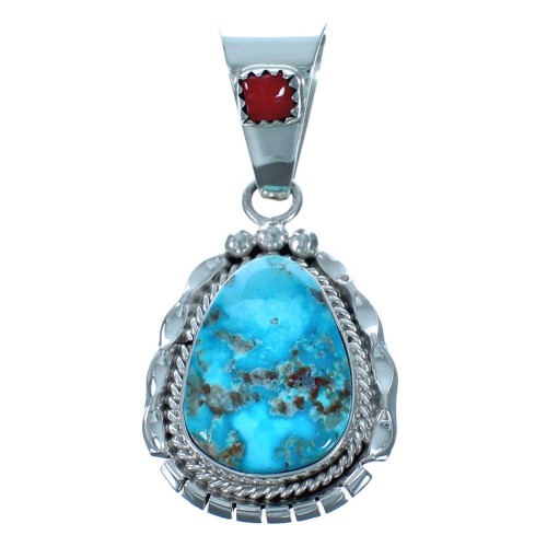 Sterling Silver Turquoise And Coral Pendant BX116867