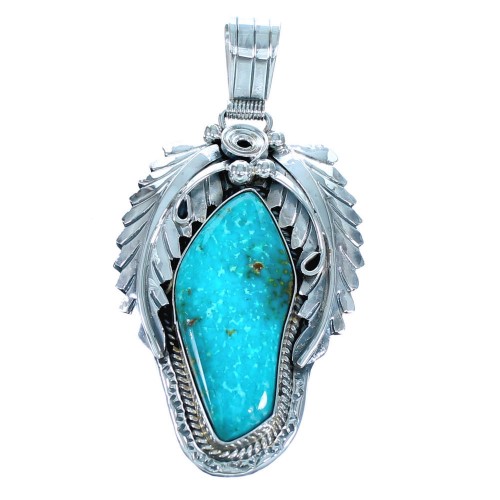 Navajo Leaf Sterling Silver Turquoise Pendant BX116918