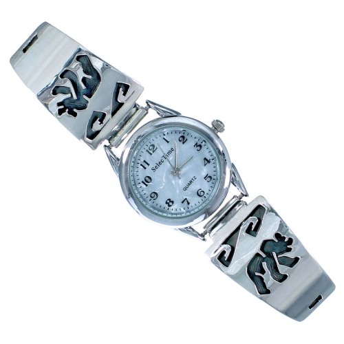 Sterling Silver Overlay Bear Water Wave Navajo Watch ZX116698