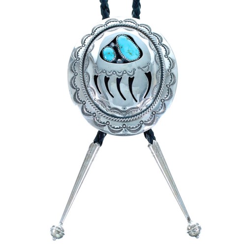 Turquoise Sterling Silver Bear Paw Navajo Bolo Tie BX116671