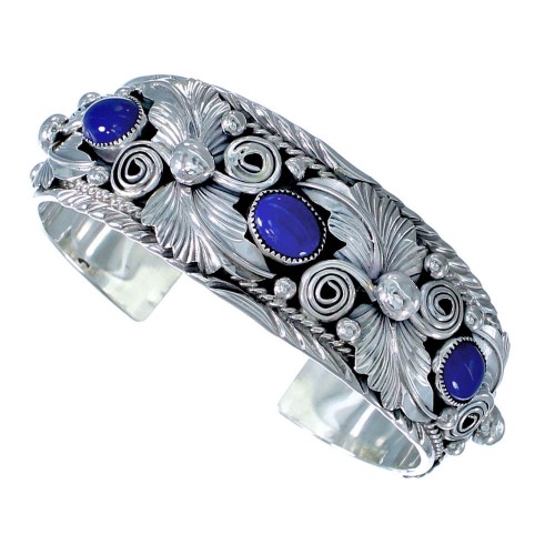 Genuine Sterling Silver Lapis Navajo Cuff Bracelet RX116829