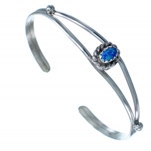 Blue Opal Sterling Silver Navajo Baby Cuff Bracelet RX117284