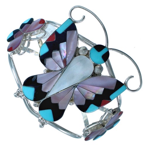 Sterling Silver Multicolor Butterfly Zuni Cuff Bracelet ZX116990