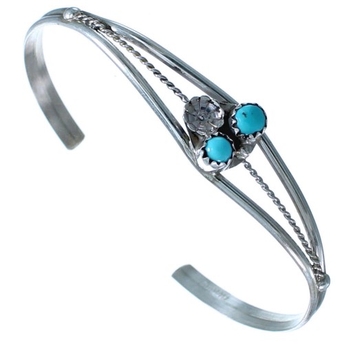 Navajo Sterling Silver Turquoise Flower Cuff Bracelet ZX116995