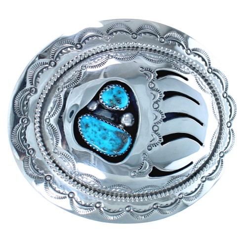 Sterling Silver Turquoise Bear Paw Native American Belt Buckle ZX117150