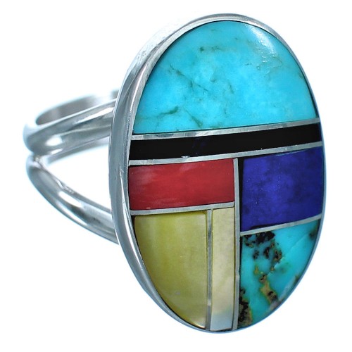 Sterling Silver Inlay Multicolor Native American Ring Size 6 BX117187