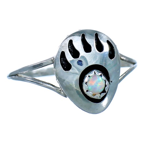 Genuine Sterling Silver Opal Bear Paw Navajo Ring Size 8-1/2 RX117472