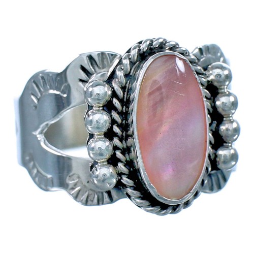 Pink Shell American Indian Sterling Silver Ring Size 8-1/4 RX117503