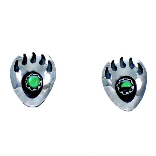 Navajo Indian Authentic Sterling Silver Malachite Bear Paw Post Earrings DX117302