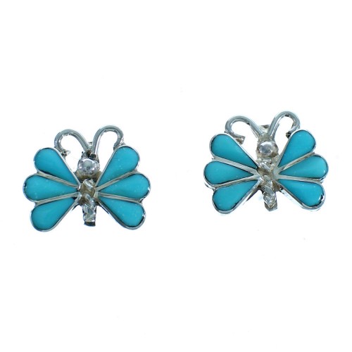 Genuine Sterling Silver Turquoise Butterfly Zuni Post Earrings DX117433
