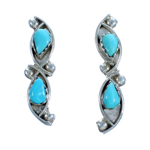 Native American Zuni Turquoise Sterling Silver Post Earrings DX117462