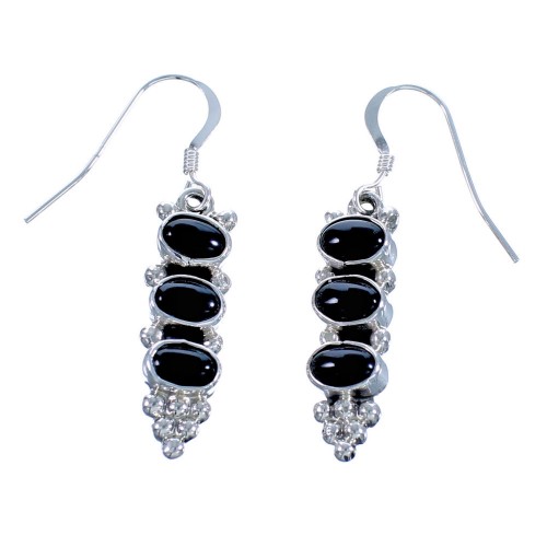 Native American Sterling Silver And Onyx Hook Dangle Earrings DX117512