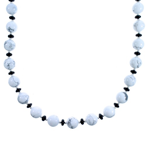 Southwest Howlite and Onyx Sterling Silver Bead Necklace DX117342