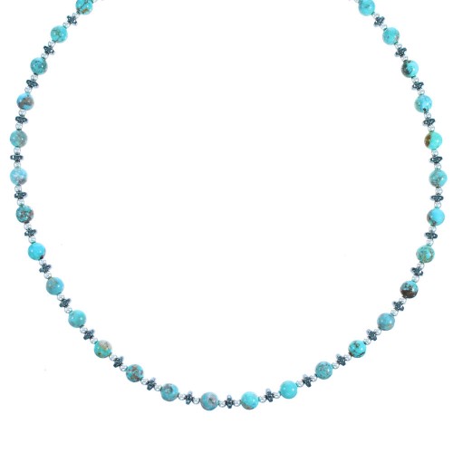 Southwest Turquoise and Hematite Sterling Silver Bead Necklace DX117343