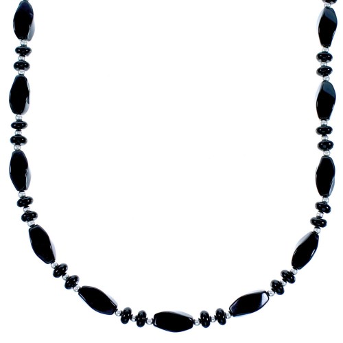  Southwestern Genuine Sterling Silver Onyx Bead Necklace DX117352