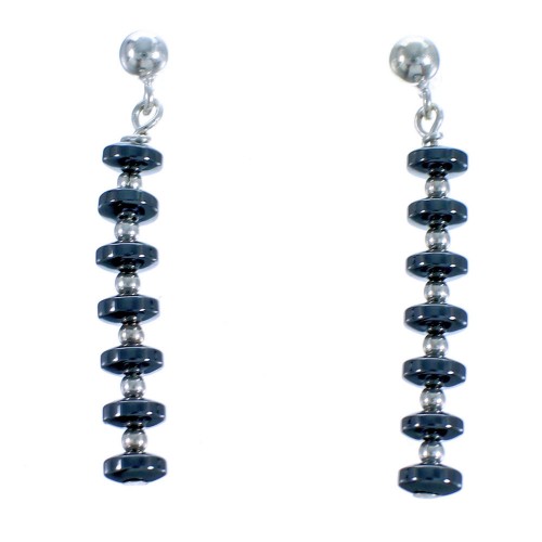 Sterling Silver Hematite Bead Post Dangle Earrings DX117357