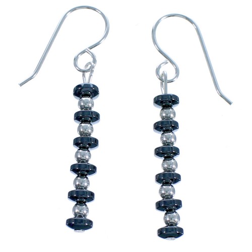 Sterling Silver Hematite Bead Hook Dangle Earrings DX117358