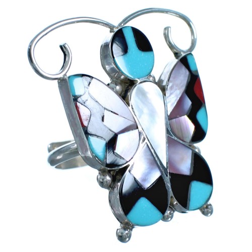Native American Sterling Silver Zuni Butterfly Multicolor Ring Size 6, 7, 8 CS117659