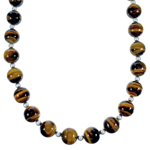 Genuine Tiger Eye Sterling Silver Southwest Bead Necklace CS117792