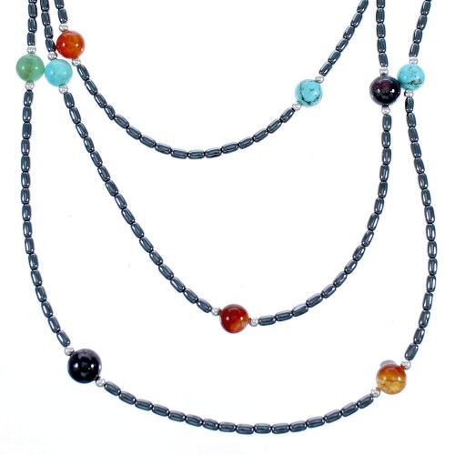 Genuine Multicolor Sterling Silver 3-Strand Bead Necklace CS117800