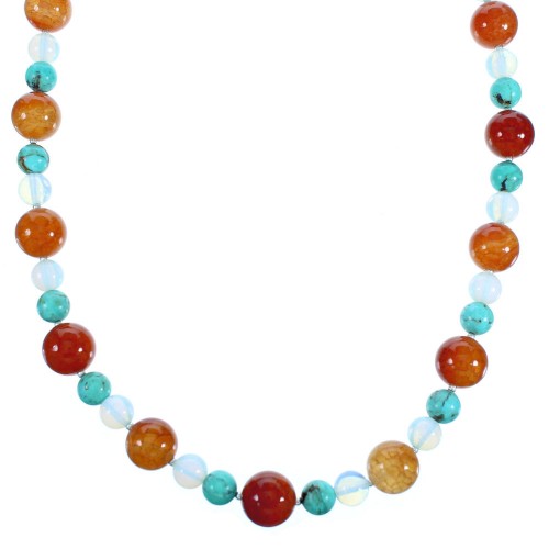 Southwest Authentic Sterling Silver Multicolor Bead Necklace CS117805