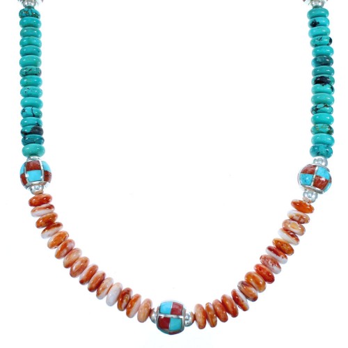 Authentic Sterling Silver Multicolor Southwestern Bead Necklace CS117833