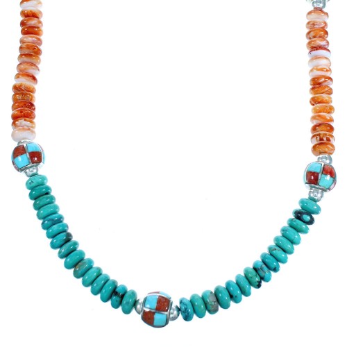 Genuine Sterling Silver Multicolor Southwestern Bead Necklace CS117856