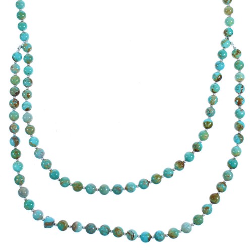 Southwestern Sterling Silver And Turquoise 2-Strand Bead Necklace DX117401