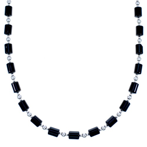 Southwestern Genuine Sterling Silver Onyx Bead Necklace DX117636