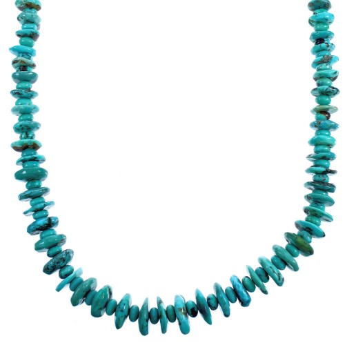 Southwestern Genuine Sterling Silver And Turquoise Bead Necklace DX117674