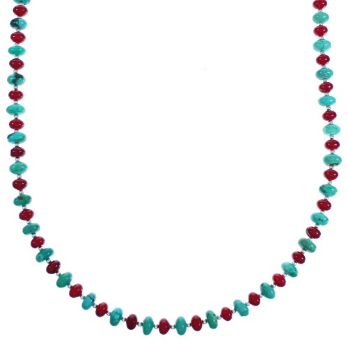 Turquoise and Coral Authentic Sterling Silver Bead Necklace DX117707